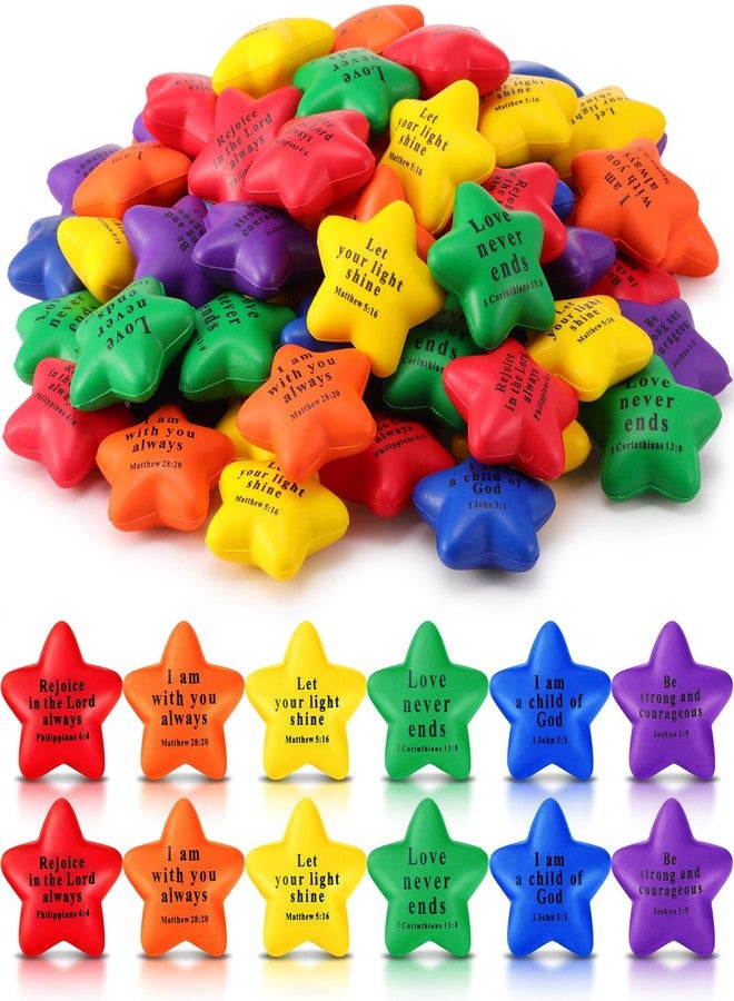 Rotatingpals 100 Pcs Easter Christian Star Stress Balls Bulk Jesus Bible Quotes Motivational Colorful PU Foam Stress Relief Squeeze Balls for First Communion for Adults Gifts - Image 1