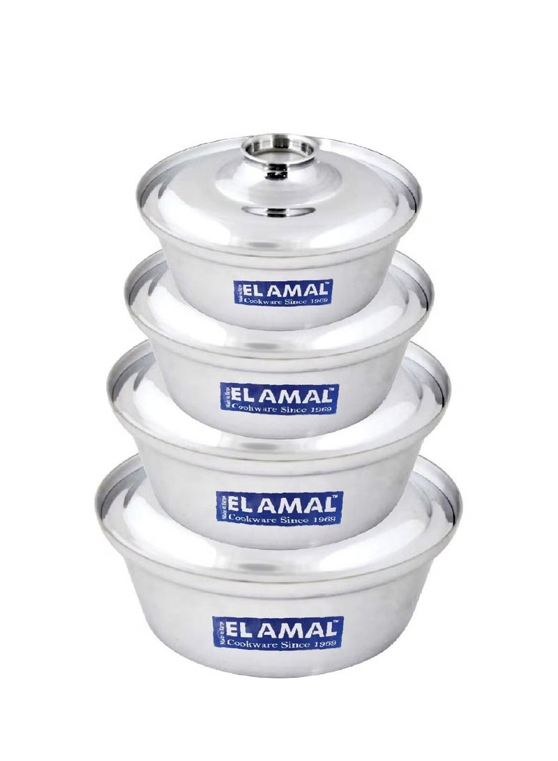 الأمل طقم قدور ألمنيوم من الأمل – 4 قطع بجودة عالية، صناعة مصرية (مقاسات 16-22 سم) - Image 1