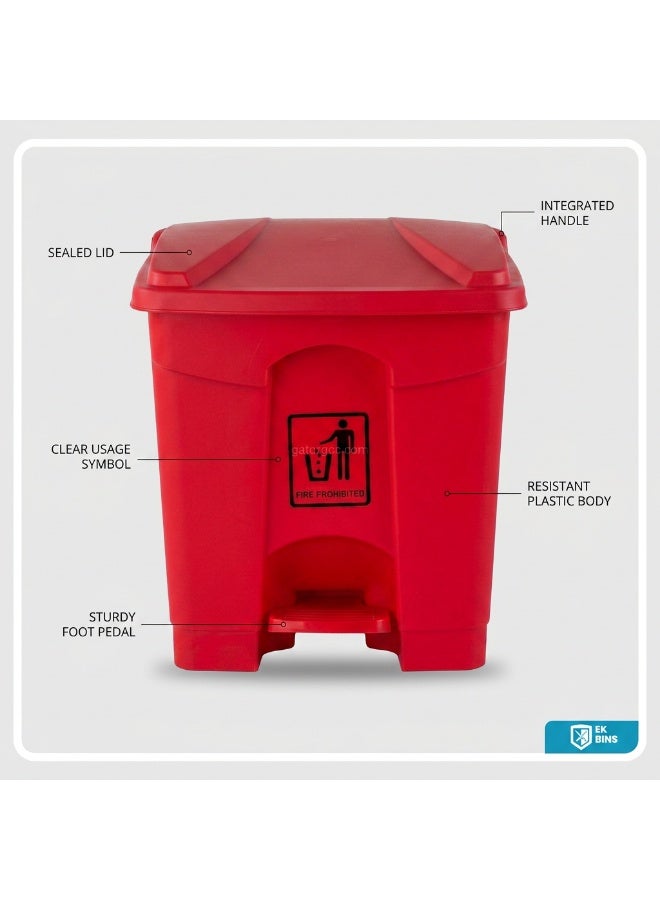 EK Bins Mini Step Trash Bin | Plastic Matte Finish | Suitable For Bathrooms & Kitchens | Red | 20 Liters - Image 2