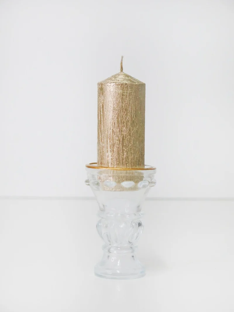 ميسي Gold Detailed Transparent Crystal Glass Candlestick Candle Holder