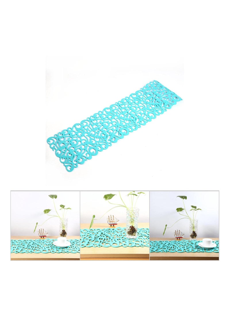 NIBEMINENT Hollow Flower Table Runner, Washable Decor Room Decoration Elegant Accessory Home Aesthetic Stylish Linen Attractive Centerpiece Modern Setting, Light Blue(39.37" x 11.81") - Image 1
