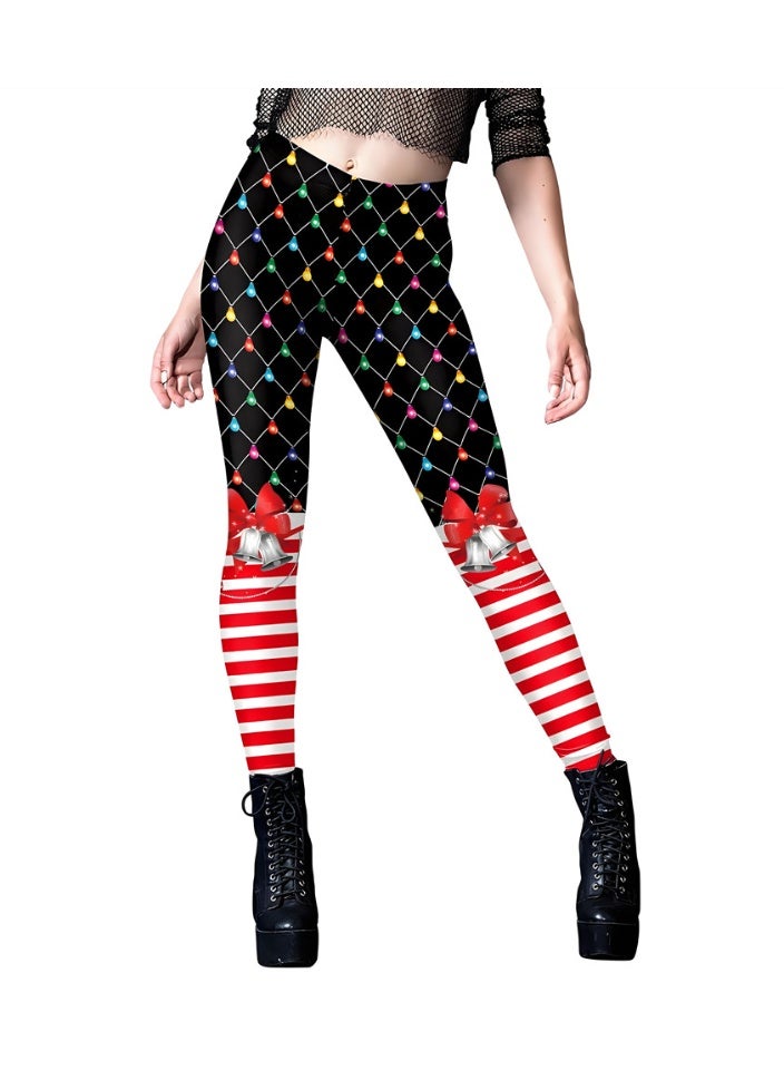 إسكدنيا النساء مطبوعة عيد الميلاد ملابس عالية الخصر عيد الميلاد ضيق العطلة بنطلون رقيقة - Image 1