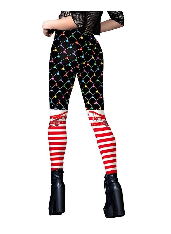 إسكدنيا النساء مطبوعة عيد الميلاد ملابس عالية الخصر عيد الميلاد ضيق العطلة بنطلون رقيقة - Image 2