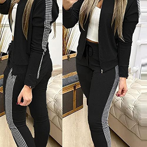 amropi Women's 2 Piece Tracksuit Sweatsuits Sets Zipper Sweatshirt and Jogging Sweatpants Suit Black, XXL - Image 2