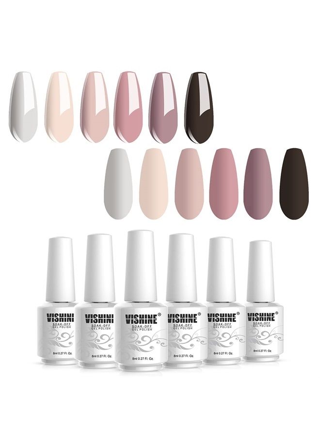 Vishine Gel Nail Polish Set, Soak Off UV LED Nude Maroon Gel Nail Polish Color Set Of 6pcs X 8ml - Image 3