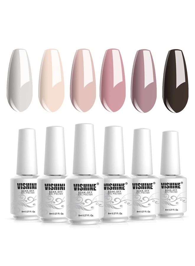 Vishine Gel Nail Polish Set, Soak Off UV LED Nude Maroon Gel Nail Polish Color Set Of 6pcs X 8ml - Image 4