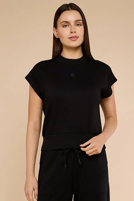 أر أند بي Solid Top with Mock Neck and Short Sleeves