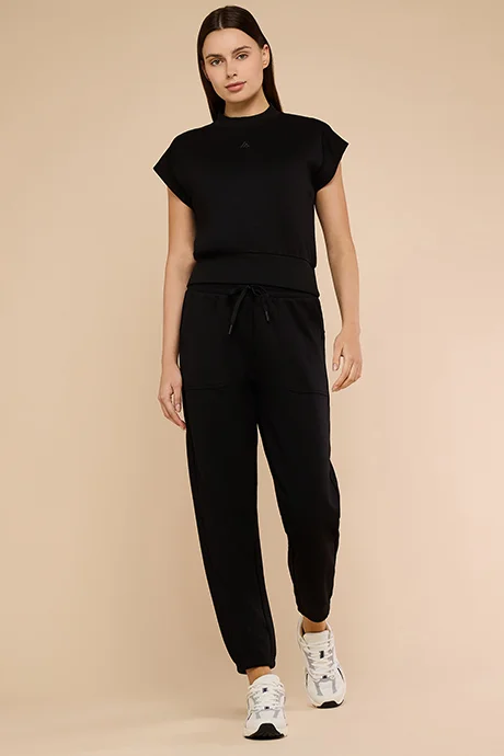 أر أند بي Solid Top with Mock Neck and Short Sleeves