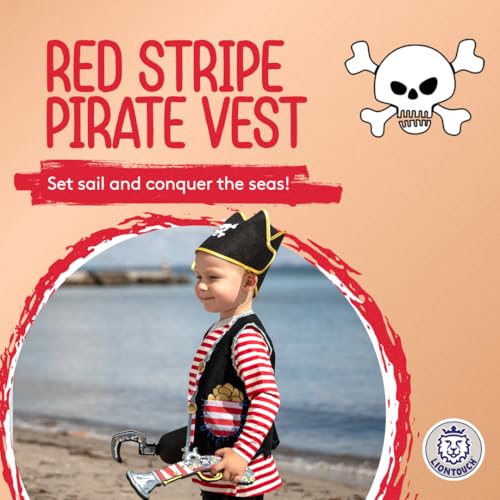 Liontouch Pirate Vest Captain Red Stripe Age 38 Years One Size Fits All Pretend Play For Toddler Boys with Skull Motive Dress Up Fancy Dresses Costumes For Kids Sailing the Caribbeans - Image 5