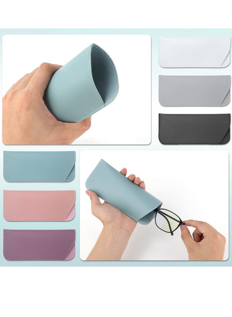 SOLARAE Soft Glasses Cases, 6pcs Leather Eyeglasses Case,7x3 Inch Portable Glasses Case Soft Pouch Leather Sunglasses Pouch for Women Men Kids Adults (6 Colors) - Image 2