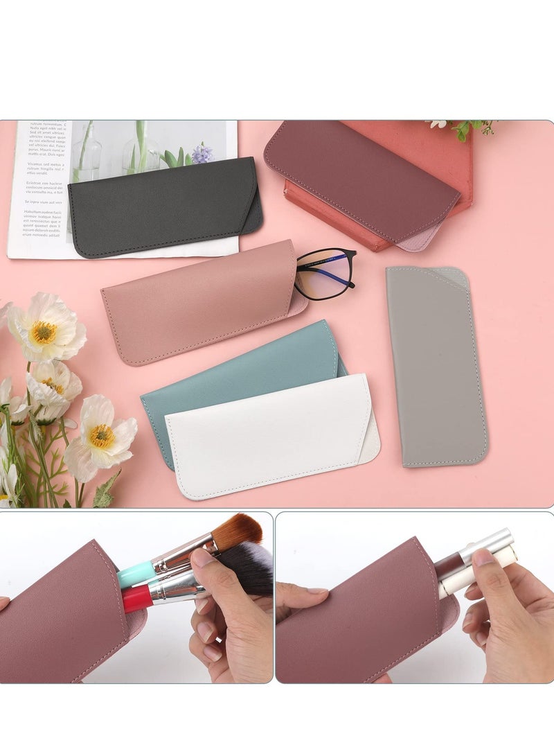 SOLARAE Soft Glasses Cases, 6pcs Leather Eyeglasses Case,7x3 Inch Portable Glasses Case Soft Pouch Leather Sunglasses Pouch for Women Men Kids Adults (6 Colors) - Image 5