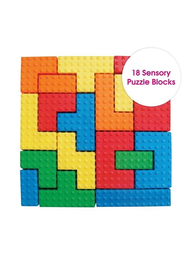 Edushape Sensory Puzzle Blocks 18 Pc Set Colorful Textured Interlocking Construction Block Puzzles For Sensory Development In Toddlers & Kids Soft Baby Blocks Stem Educational Learning Toy  - Image 3
