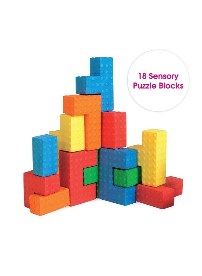 Edushape Sensory Puzzle Blocks 18 Pc Set Colorful Textured Interlocking Construction Block Puzzles For Sensory Development In Toddlers & Kids Soft Baby Blocks Stem Educational Learning Toy  - Image 4