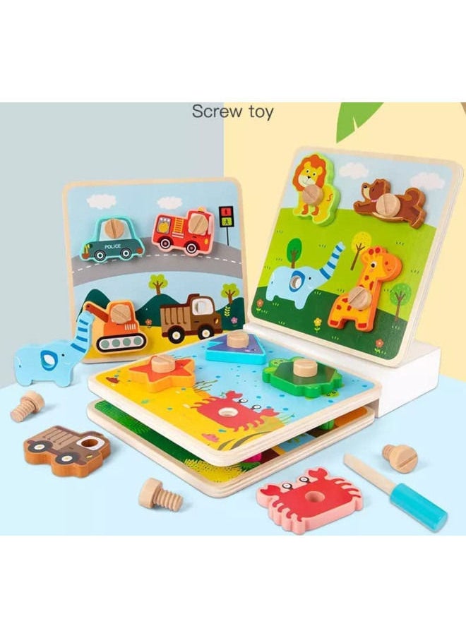 Cordova Children Early Educational Wooden Toy Screw Nut Assembly 3D Dinosaur Animal Puzzle Matching Puzzle Hand Grab Board  - Image 3