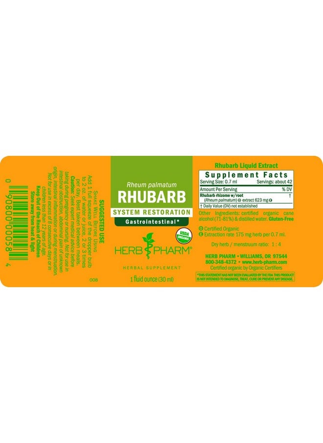 HERB PHARM Herb Pharm Certified Organic Rhubarb Liquid Extract for Digestive System Support, 1 Fl Oz (Pack of 1)  - Image 5