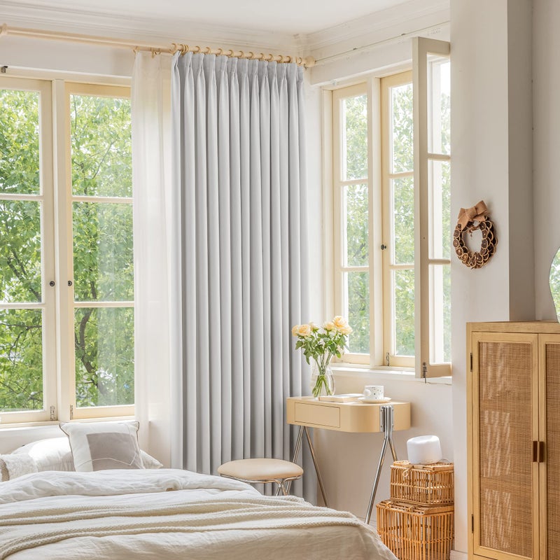 OYRING Room Darkening Pinch Pleat Curtain with Tieback for Small Window  Thermal Insulated Patio Door Panel Pleated Drape for Traverse Rod and Track  52"" W x 63"" L  Greyish White  1 Panel - Image 1