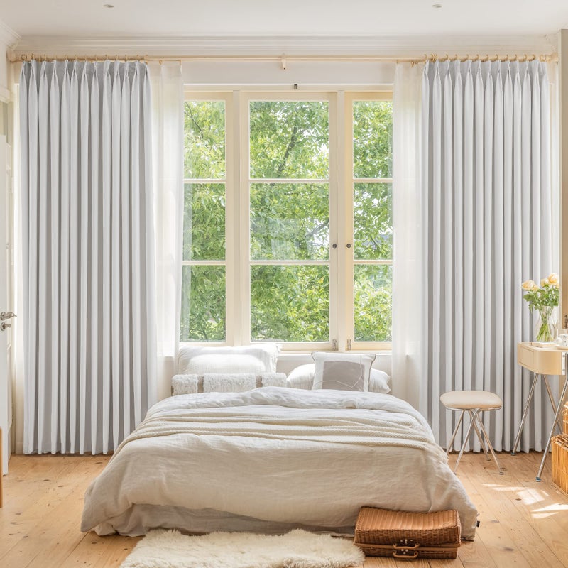 OYRING Room Darkening Pinch Pleat Curtain with Tieback for Small Window  Thermal Insulated Patio Door Panel Pleated Drape for Traverse Rod and Track  52"" W x 63"" L  Greyish White  1 Panel - Image 2
