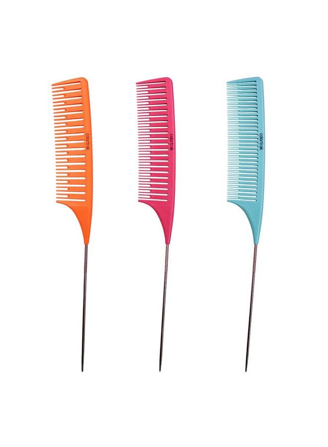 Colortrak Fasttrak Highlighting Carbon Fiber Combs (3 Pack) Each Comb With Different Width Teeth Durable Heatproof Comb Antistatic To Prevent Frizz Bleach Safe Stainless Steel Pintail - Image 1