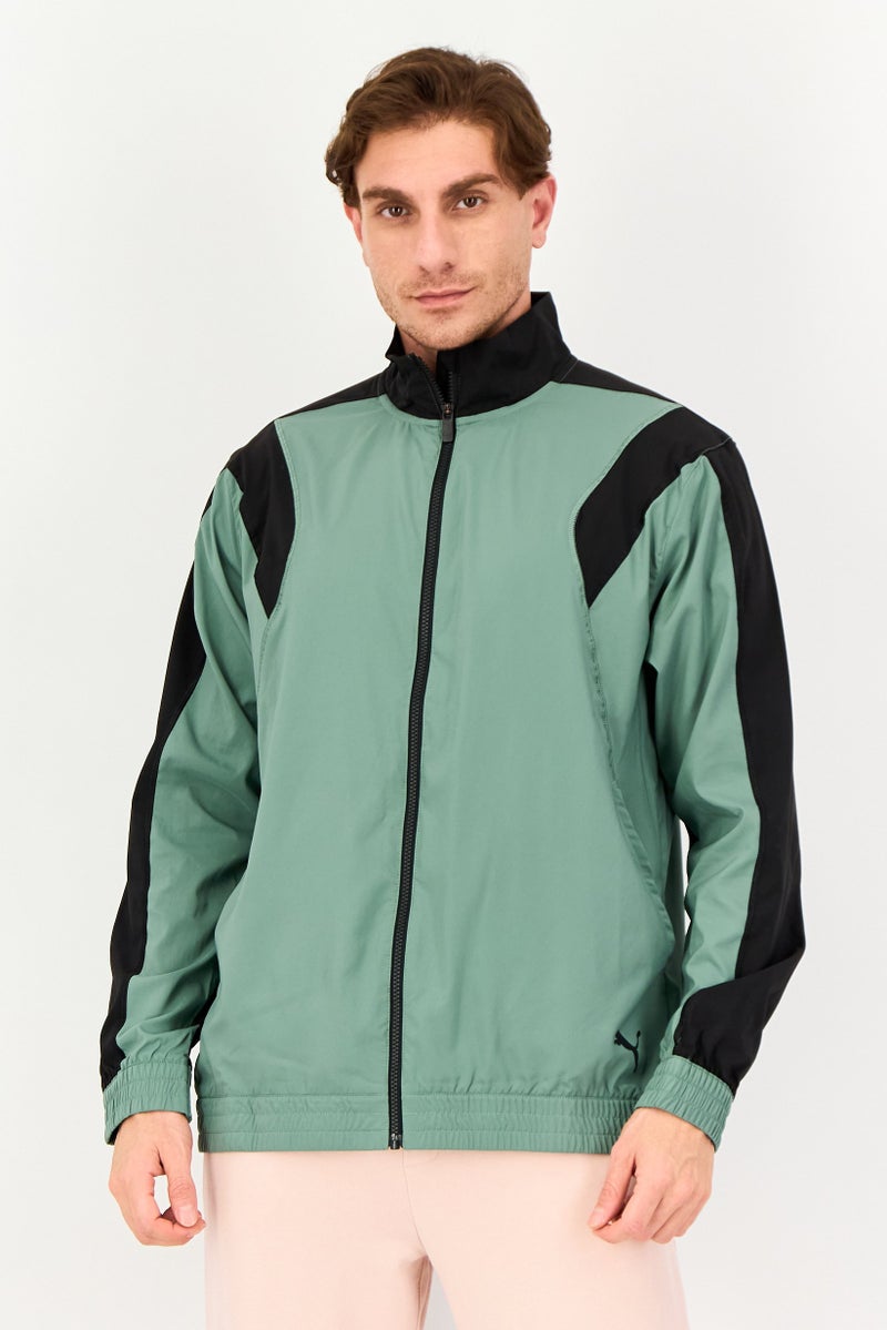 PUMA جاكيت رياضي للرجال بأكمام طويلة مناسب للجري، أخضر عسكري - Image 1