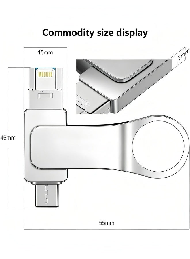 أبلينم محرك أقراص فلاش USB سعة 2 تيرابايت، ذاكرة USB 3.0 عالية السرعة متعددة المنافذ 4 في 1، ذاكرة تخزين الصور متوافقة مع وحدة تخزين خارجية، للهواتف الذكية/الكمبيوتر المحمول/أندرويد/الكمبيوتر الشخصي/ماك - Image 2