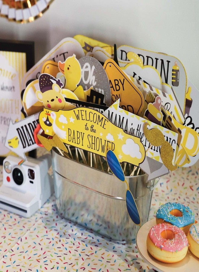 Outside The Booth Baby Shower Photo Booth Props - 41-pc Photo Booth Kit with 8 x 10-Inch Sign, 60 Adhesive Pads, 45 Sticks - Baby Shower Decorations - Unisex Gender Neutral - Image 5