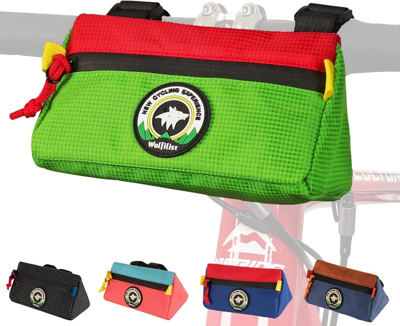 Vortika Bike Handlebar Bag,Kids Bicycle Front Basket Pack,Waterproof Bikes Bag,Small Bicycle Handle Bar Bag for Boys Girls Men Women (Green + Red) - Image 1