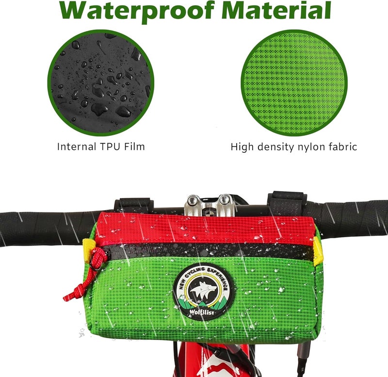 Vortika Bike Handlebar Bag,Kids Bicycle Front Basket Pack,Waterproof Bikes Bag,Small Bicycle Handle Bar Bag for Boys Girls Men Women (Green + Red) - Image 4