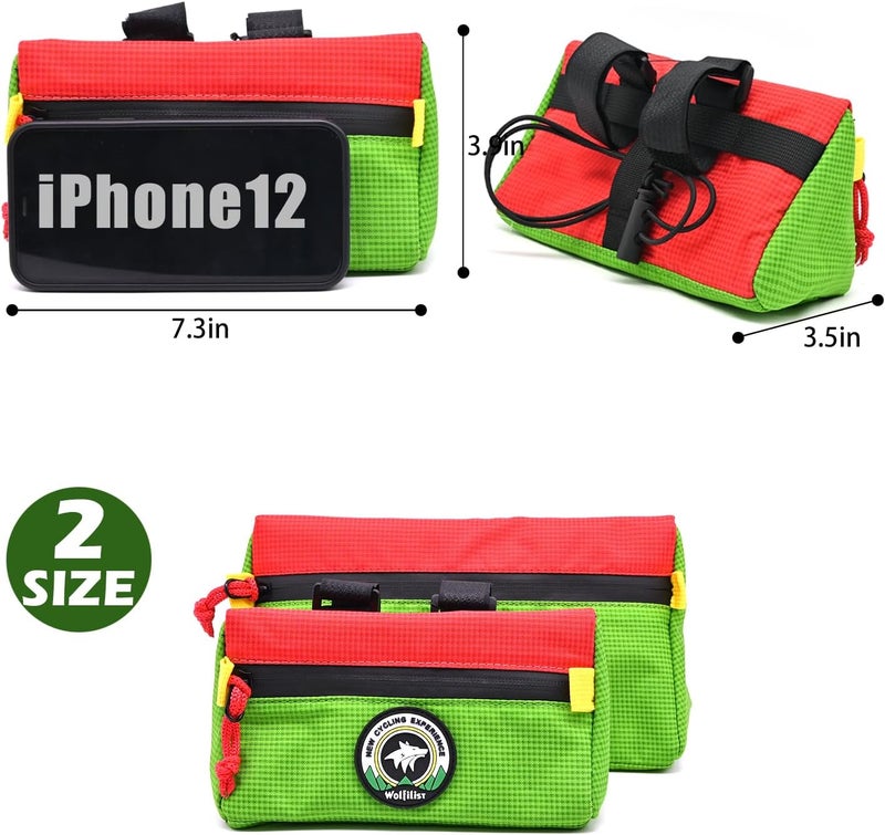 Vortika Bike Handlebar Bag,Kids Bicycle Front Basket Pack,Waterproof Bikes Bag,Small Bicycle Handle Bar Bag for Boys Girls Men Women (Green + Red) - Image 3