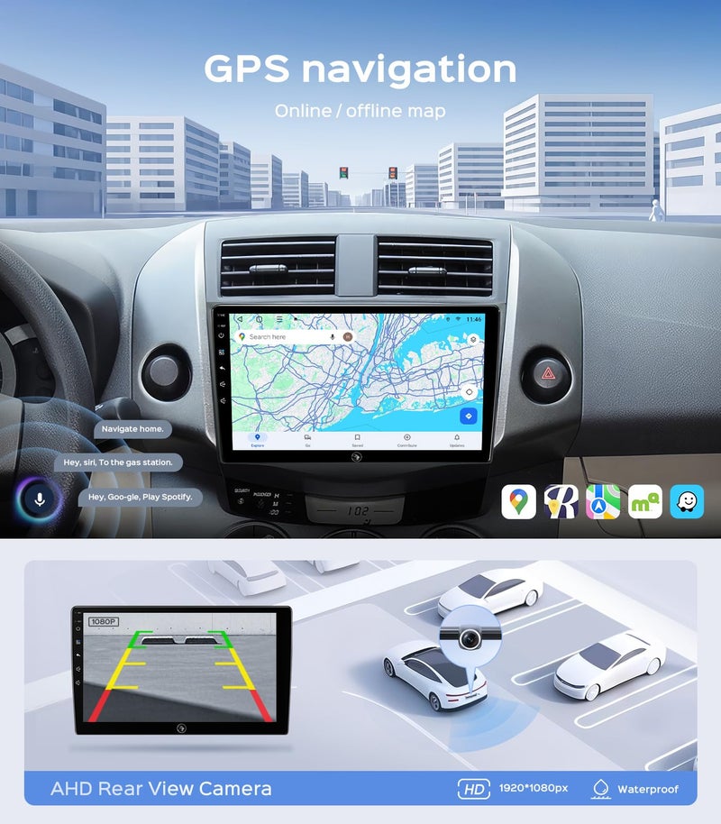 RUICAR Car Radio Stereo for Toyota RAV4 2007 2007 2008 2009 2010 2011, 10.2 Inch IPS HD Touch Screen Car Radio Wireless CarPlay Android Auto, GPS FM/SWC Bluetooth 1080P Backup Camera (2G+64G) - Image 5