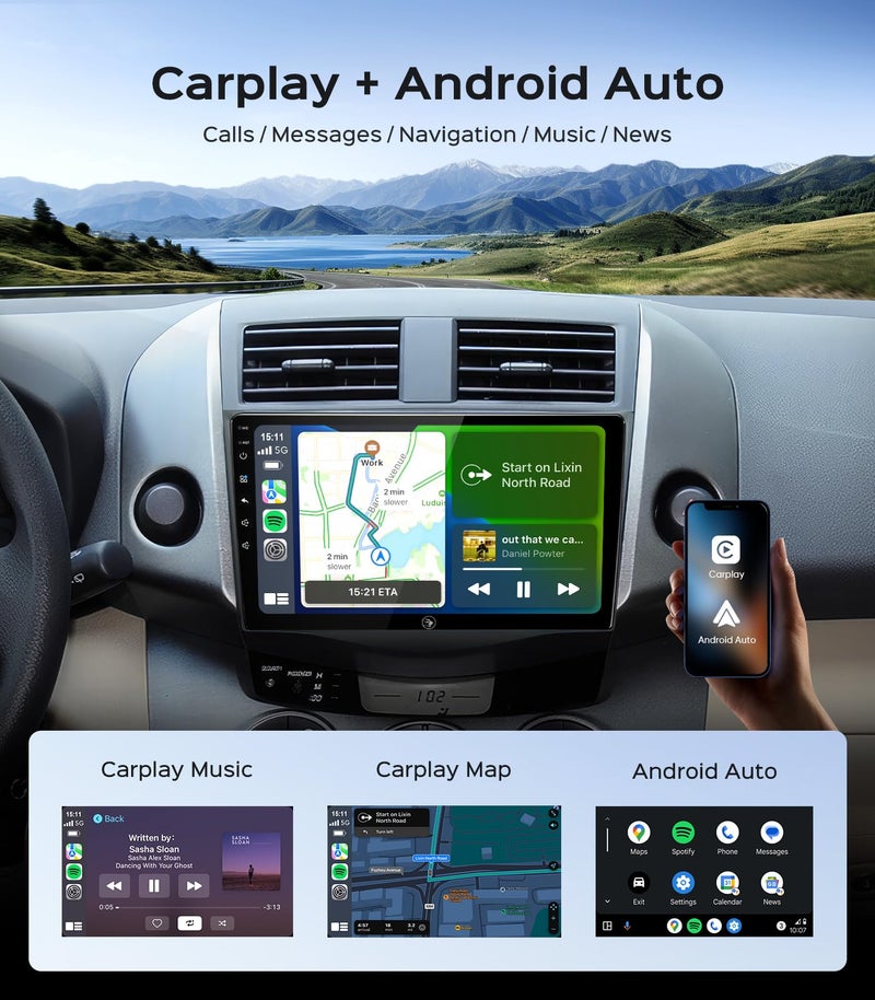 RUICAR Car Radio Stereo for Toyota RAV4 2007 2007 2008 2009 2010 2011, 10.2 Inch IPS HD Touch Screen Car Radio Wireless CarPlay Android Auto, GPS FM/SWC Bluetooth 1080P Backup Camera (2G+64G) - Image 3