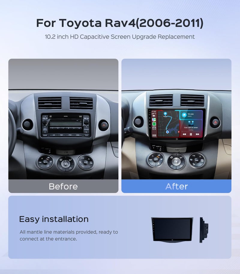 RUICAR Car Radio Stereo for Toyota RAV4 2007 2007 2008 2009 2010 2011, 10.2 Inch IPS HD Touch Screen Car Radio Wireless CarPlay Android Auto, GPS FM/SWC Bluetooth 1080P Backup Camera (2G+64G) - Image 2