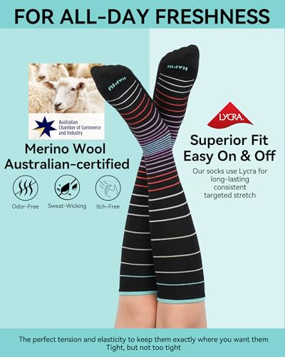 HAPIU Merino Wool Easy On Compression Socks for Women & Men, 15-20 mmHg, Plus Size Knee High Stocking for Nurses, Pregnancy, Travel, Flight, Medias de Compresión Mujer - Image 4