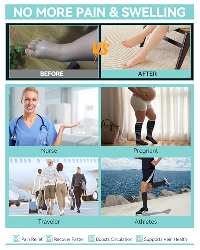 HAPIU Merino Wool Easy On Compression Socks for Women & Men, 15-20 mmHg, Plus Size Knee High Stocking for Nurses, Pregnancy, Travel, Flight, Medias de Compresión Mujer - Image 3
