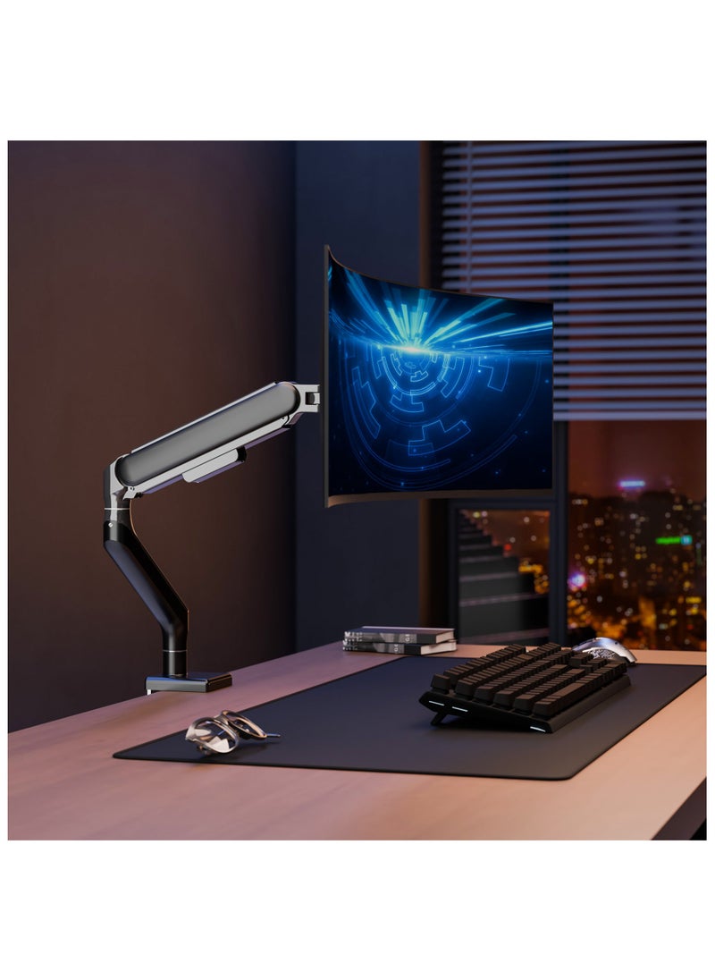 ETHU - ETHU Single Monitor Arm for 17-49" Screens heavy duty UP to 16KGs/35lbs Single Monitor Stand Fully Adjustable C-Clamp & Grommet 2-Way Assembling VESA Mount 75mm 100mm Silver-Black - Image 1
