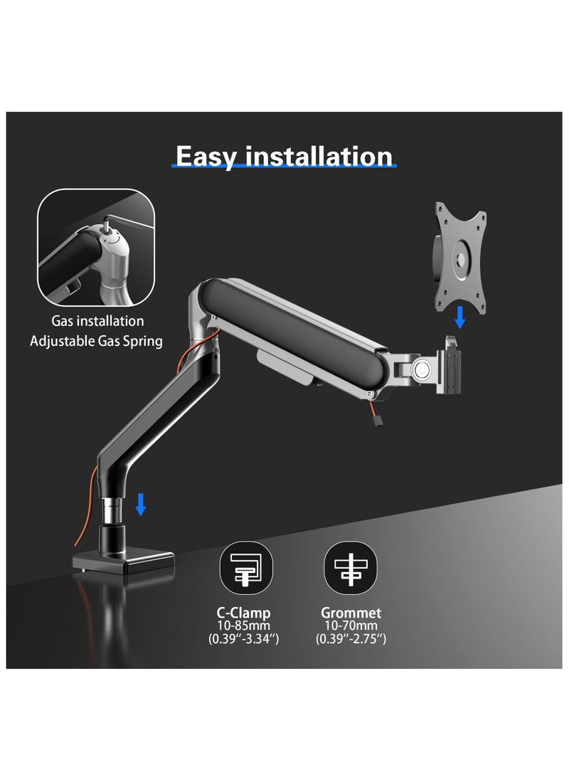 ETHU - ETHU Single Monitor Arm for 17-49" Screens heavy duty UP to 16KGs/35lbs Single Monitor Stand Fully Adjustable C-Clamp & Grommet 2-Way Assembling VESA Mount 75mm 100mm Silver-Black - Image 1