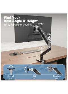 ETHU ETHU Single Monitor Arm for 17-49" Screens heavy duty UP to 16KGs/35lbs Single Monitor Stand Fully Adjustable C-Clamp & Grommet 2-Way Assembling VESA Mount 75mm 100mm Silver-Black  - Image 5