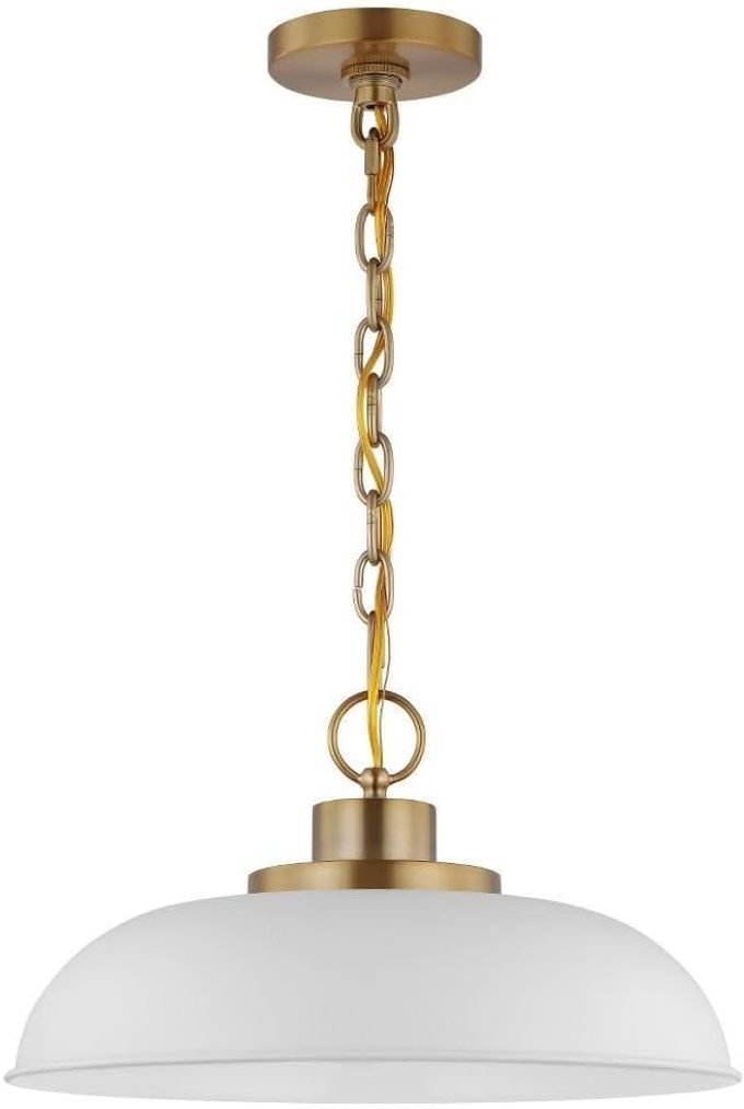 COLONY 1 LIGHT SMALL PENDANT IN MIDCENTURY MODERN STYLE813 INCHES TALL AND 15 INCHES WIDEMATTE WHITEBURNISHED BRA