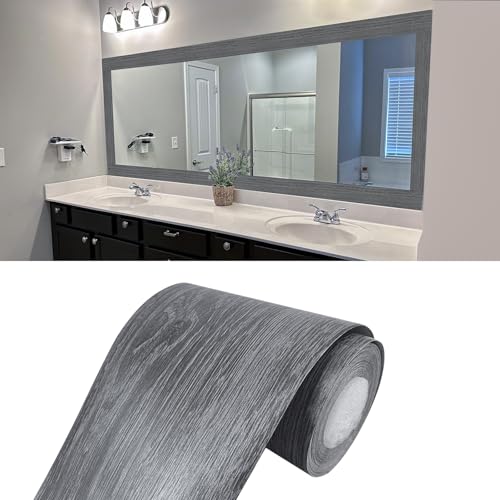 Teemall 10M Black Wood Grain Removable PVC Waterproof Border Wall Decor Removable Self Adhesive Kitchen Bathroom Tiles Sticker Wallpaper 4.2x390 (Dark Gray, 4" x 390") - Image 1
