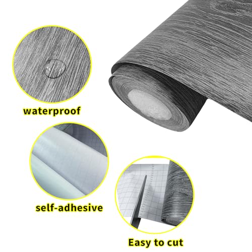 Teemall 10M Black Wood Grain Removable PVC Waterproof Border Wall Decor Removable Self Adhesive Kitchen Bathroom Tiles Sticker Wallpaper 4.2x390 (Dark Gray, 4" x 390") - Image 3