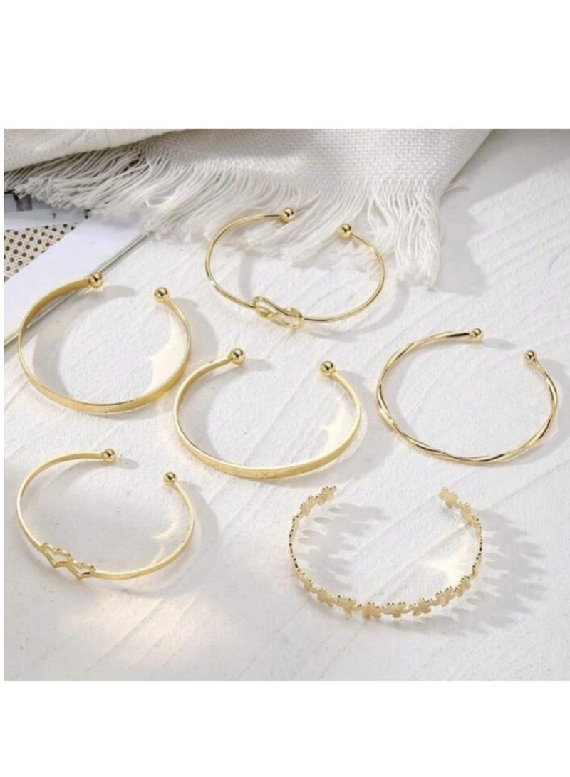 YUCCA Set of 6 Double Heart Open Design Love Message Flower Open Bracelets for Daily Wear and Party Gift for Women Gold - Image 5