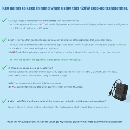 Dadaodadao 120Watts, Voltage Converter 110v to 220v, 110 to 220 Voltage Converter, Transformador de 110 a 220, Step up Transformer 110v to 220v, Applicable to Appliances with a Power of 120 Watts or Less - Image 4