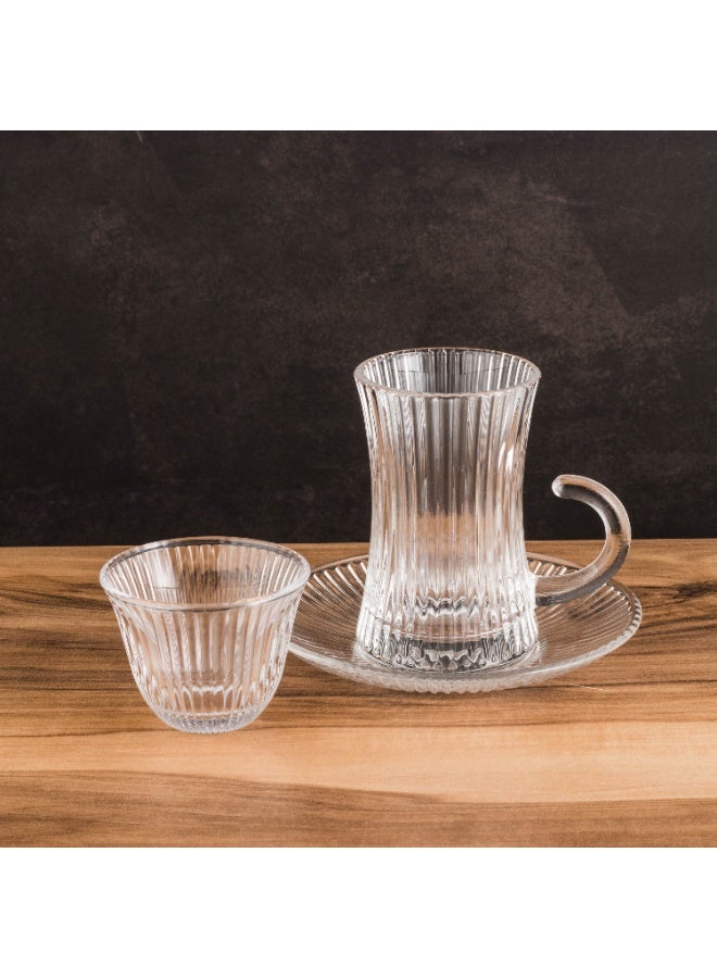 دانيا طقم شاي و قهوة سعودية من الزجاج النقي مكون من 12 فنجان شاي + 12 صحن شاي + 12 قهوة سعودية - Image 1