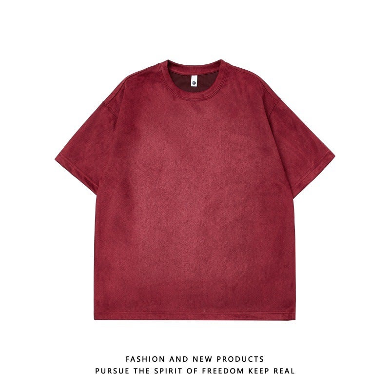 Us Size Spot High Quality Men'S 220G Suede Short-Sleeved Pure Color T-Shirt - Image 1