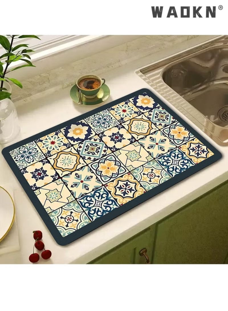 دبليو أيه أو كي أن سوبر امتصاص صحون تجفيف حصيرة لمطابخ العداد - مقاومة للبقع، التسرب-مقاومة للحرارة وسهلة التنظيف - مثالية لمطابق، المغسلات، رف الصحون، وآلات القهوة، 16 "x18" (40 * 50 سم) - Image 1