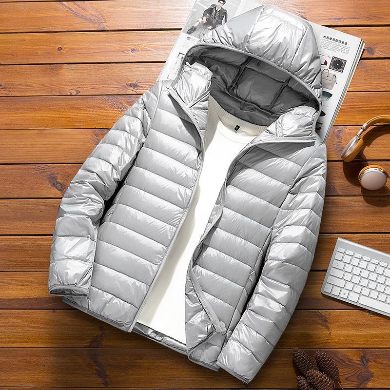 Autumn Winter Light Down Cotton Jacket for Couples Silver gray [hooded]] 
