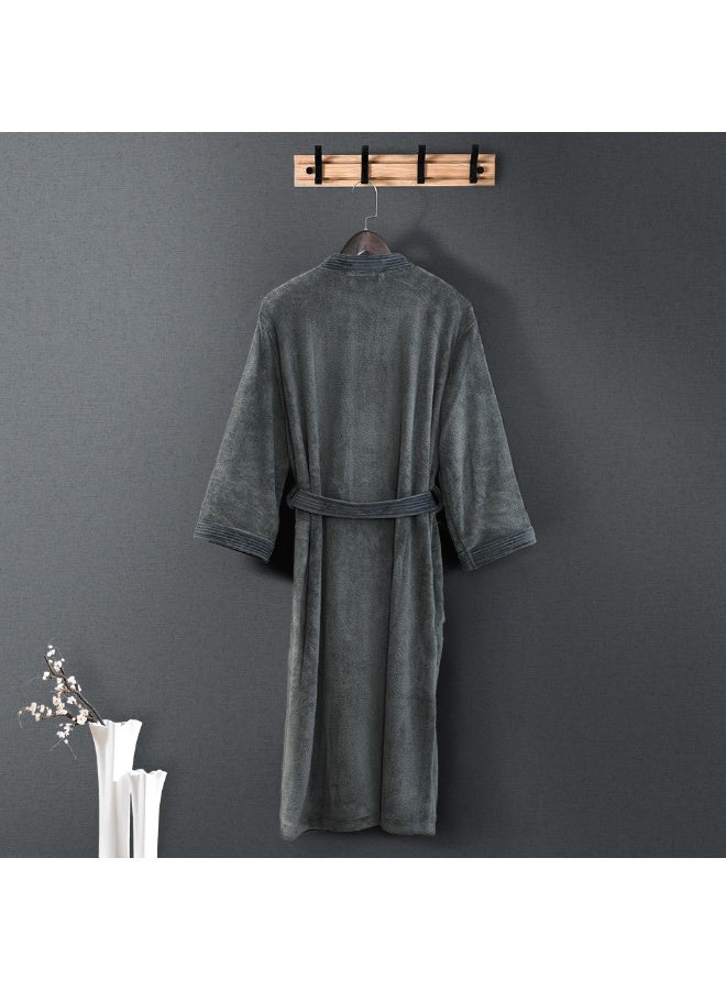 ريفي روب حمّام فاخر رمادي غامق مقاس XL للجنسين مع حزام وجيوب – ناعم ومريح - Image 3