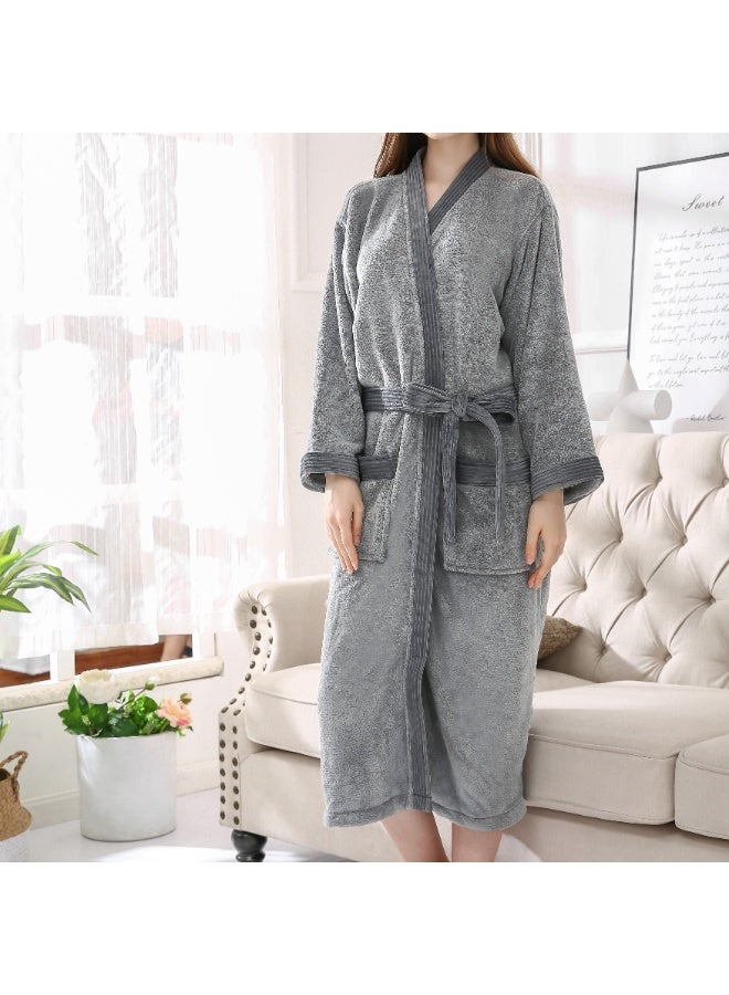 ريفي روب حمّام فاخر رمادي غامق مقاس XL للجنسين مع حزام وجيوب – ناعم ومريح - Image 2