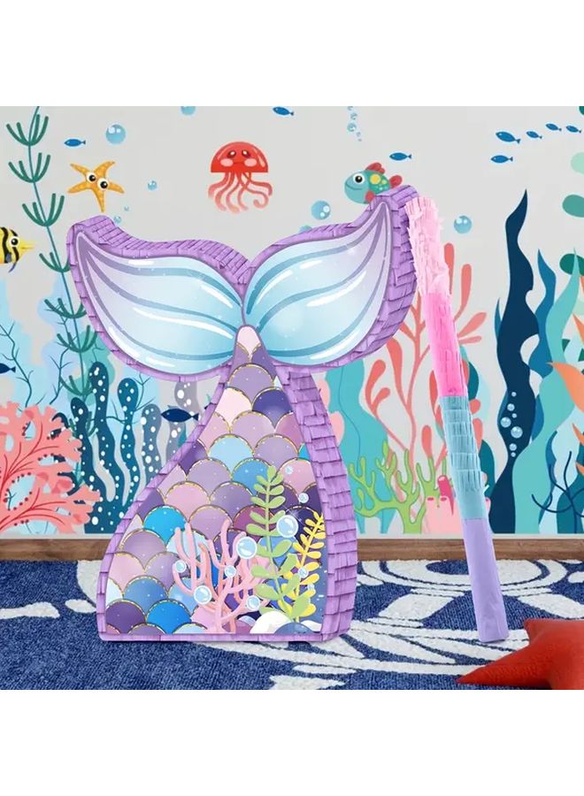 Fishtail Mermaid Pinata Bundle With Blindfold And Stick Ocean Party Decorations - Image 3