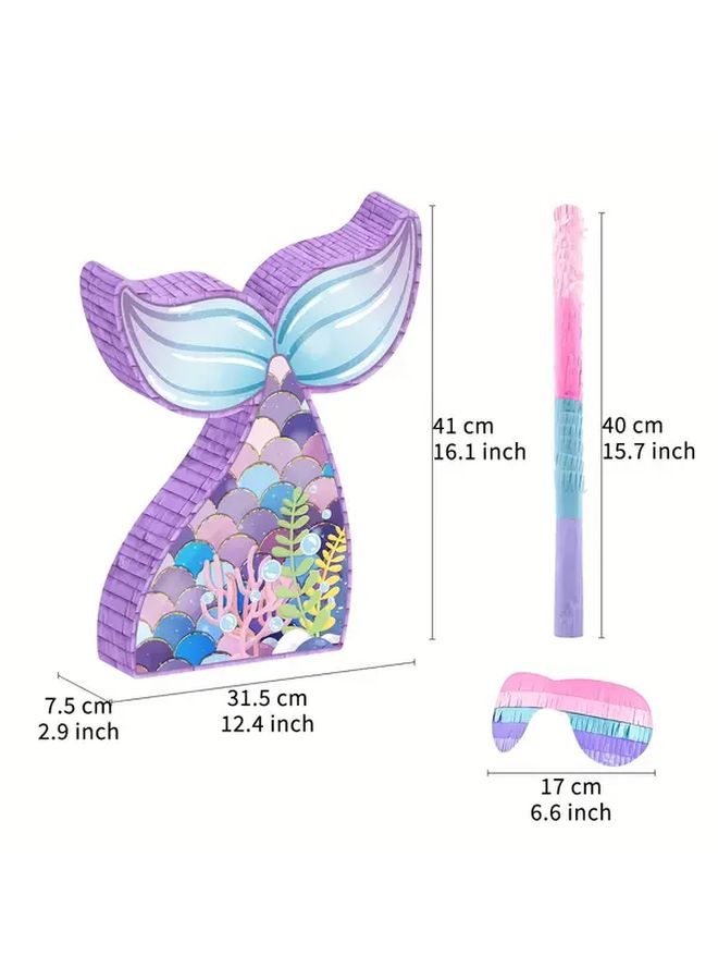 Fishtail Mermaid Pinata Bundle With Blindfold And Stick Ocean Party Decorations - Image 2