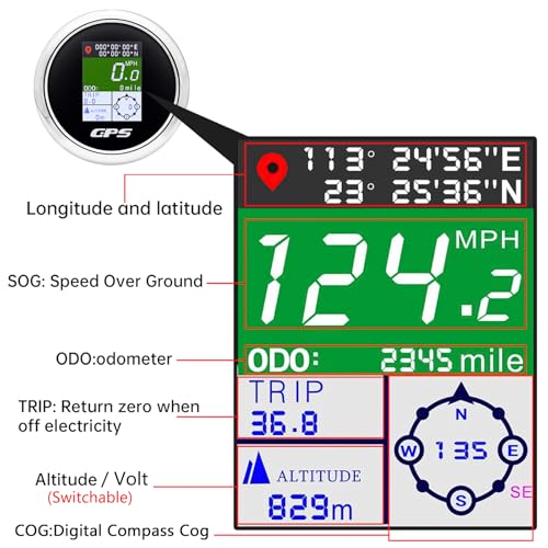 MAIMEIMI GPS Speedometer 85mm 338 Digital Boat GPS Speedometer Gauge Waterproof MPH Knots Kmh Adjustable for Car Marine Truck Motorcycle 932V Black - Image 3